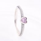 925 Sterling Silver One Love Pink Heart Stacking Ring - Size US 6,7,8,9