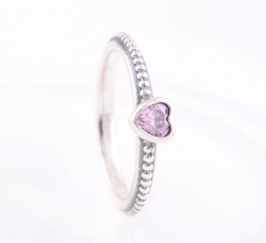 925 Sterling Silver One Love Pink Heart Stacking Ring - Size US 6,7,8,9