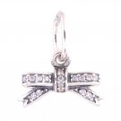 925 Sterling Silver Sparkling Bow w/ Clear CZ Dangle Necklace Pendant Charm