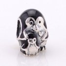 925 Sterling Silver Penguin Family w/ Black Enamel Charm - fits Biagi/Pandora/Troll Bracelets