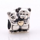 925 Sterling Silver 14ct Gold Heart Bear Hug Charm - fits Biagi/Pandora/Troll/All European Bracelets