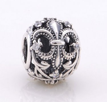 925 Sterling Silver Fleur De Lis w/ CZ Charm - fits European Beads Bracelets