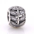 925 Sterling Silver Sparkling Leaves w/ CZ Charm - fits European Beads Bracelets