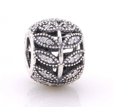 925 Sterling Silver Sparkling Leaves w/ CZ Charm - fits European Beads Bracelets