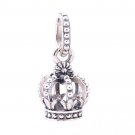925 Sterling Silver Noble Splender Crown Dangle Necklace Pendant Charm - European Style