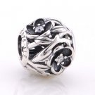 925 Sterling Silver Mystic Floral Clear CZ & Black Enamel fits European Beads Bracelets