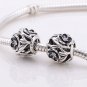925 Sterling Silver Mystic Floral Clear CZ & Black Enamel fits European Beads Bracelets