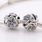 925 Sterling Silver Mystic Floral w/ Clear CZ Openwork Charm - fits European Beads Bracelets