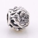 925 Sterling Silver Mystic Floral w/ Clear CZ Openwork Charm - fits European Beads Bracelets