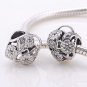 925 Sterling Silver Floral Heart Padlock Charm - fits European Beads Bracelets