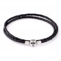Double Black Woven Leather Bracelet w/ Sterling Silver Clasp fits European Beads Charms