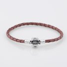 Sterling Silver Single Brown Woven Leather Beads Bracelet - fits European Beads Charms