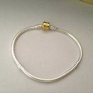 925 Sterling Silver Bracelet with Gold Barrel Clasp - fits All European Charms