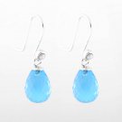 Authentic 925 Sterling Silver Ice Blue Beauty Faceted Water Drop Earrings w/ Post