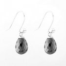 Authentic 925 Sterling Silver Black Beauty Faceted Water Drop Earrings w/ Post