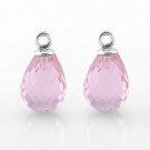 Authentic 925 Sterling Silver Pink Beauty Faceted Water Drop Earrings w/o Post
