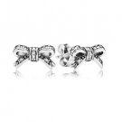 Authentic 925 Sterling Silver Sparkling Bow w/ Clear CZ Stud Earrings