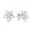 Authentic 925 Sterling Silver Darling Daisies w/ White Enamel Stud Earrings