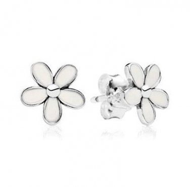 Authentic 925 Sterling Silver Darling Daisies w/ White Enamel Stud Earrings