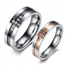 Set of Titanium Stainless Steel Cross "Endless Love" CZ Anniversary Couple Engagement Rings Band