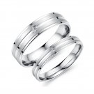 Set of Titanium Stainless Steel Grooves w/ Inlaid CZ Couple Wedding and Engagement Rings Band