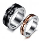 Set of Titanium Stainless Steel Inlaid Shinning Crystal Classic Wheel Couple Promise Rings Band