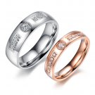 Set of Stainless Steel Lovers CZ Ring Couple Promise Engagement Wedding Band