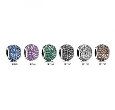 925 Sterling Silver 6 Pcs Sparkling Pave Zirconia Balls Charms Gift Set - fits European Bracelets