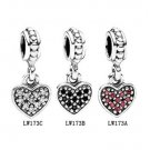 925 Sterling Silver 3 Pcs Sparkling Pave Zirconia Hearts Dangle Pendant Charms Gift Set