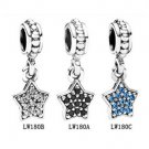 925 Sterling Silver 3 Pcs Sparkling Pave Zirconia Stars Dangle Pendant Charms Gift Set