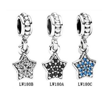925 Sterling Silver 3 Pcs Sparkling Pave Zirconia Stars Dangle Pendant Charms Gift Set