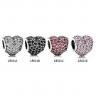 925 Sterling Silver 4 Pcs Shimmering Heart Paved Bead Charms Gift Set