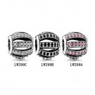 925 Sterling Silver 3 Pcs Openwork Barrel Pave Bead Charms Gift Set