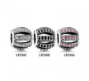 925 Sterling Silver 3 Pcs Openwork Barrel Pave Bead Charms Gift Set