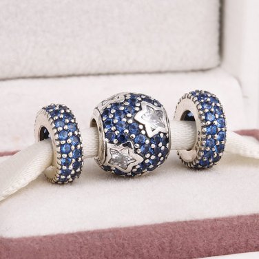 925 Sterling Silver MIDNIGHT BLUE STAR Charms Gift Set - fits European Bracelets