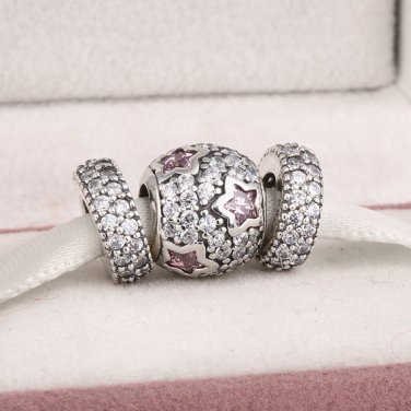 925 Sterling Silver SPARKLING PINK STAR Charms Gift Set - fits European Bracelets