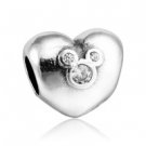 925 Sterling Silver Heart Of CZ Mickey Bead Charm