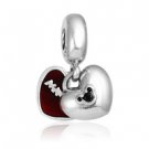 925 Sterling Silver Mickey & Minnie Love Heart Dangle Pendant Charm