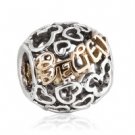 925 Sterling Silver Openwork 14ct Mickey "Believe" Charm Bead