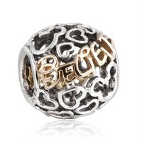 925 Sterling Silver Openwork 14ct Mickey "Believe" Charm Bead