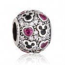 925 Sterling Silver Sparkling Mickey & Hearts Bead Charm