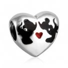 925 Sterling Silver Minnie & Mickey Kiss Bead Charm