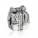 925 Sterling Silver Sparkling Surprise Present w/ CZ Charm - fits European Beads Bracelets