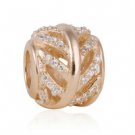 925 Sterling Silver w/ Rose Gold Plated Light As Fearther Clear CZ Charm Bead