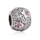 925 Sterling Silver Follow The Star w/ Pink CZ Charm - fits European Beads Bracelets