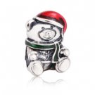 925 Sterling Silver Enamel Teddy Bear Christmas Charm - fits European Beads Bracelets
