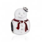 925 Sterling Silver Red/White Enamel Happy Snowman Christmas Charm - fits European Beads Bracelets