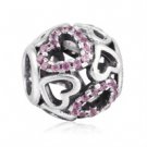 925 Sterling Silver Openwork Falling In Love Fancy Pink CZ Charm Bead