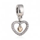 925 Sterling Silver 14ct Forever In My Heart Clear CZ Dangle Pendant Charm