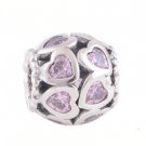 925 Silver Love All Around Fancy Pink CZ Charm - fits European Beads Bracelets